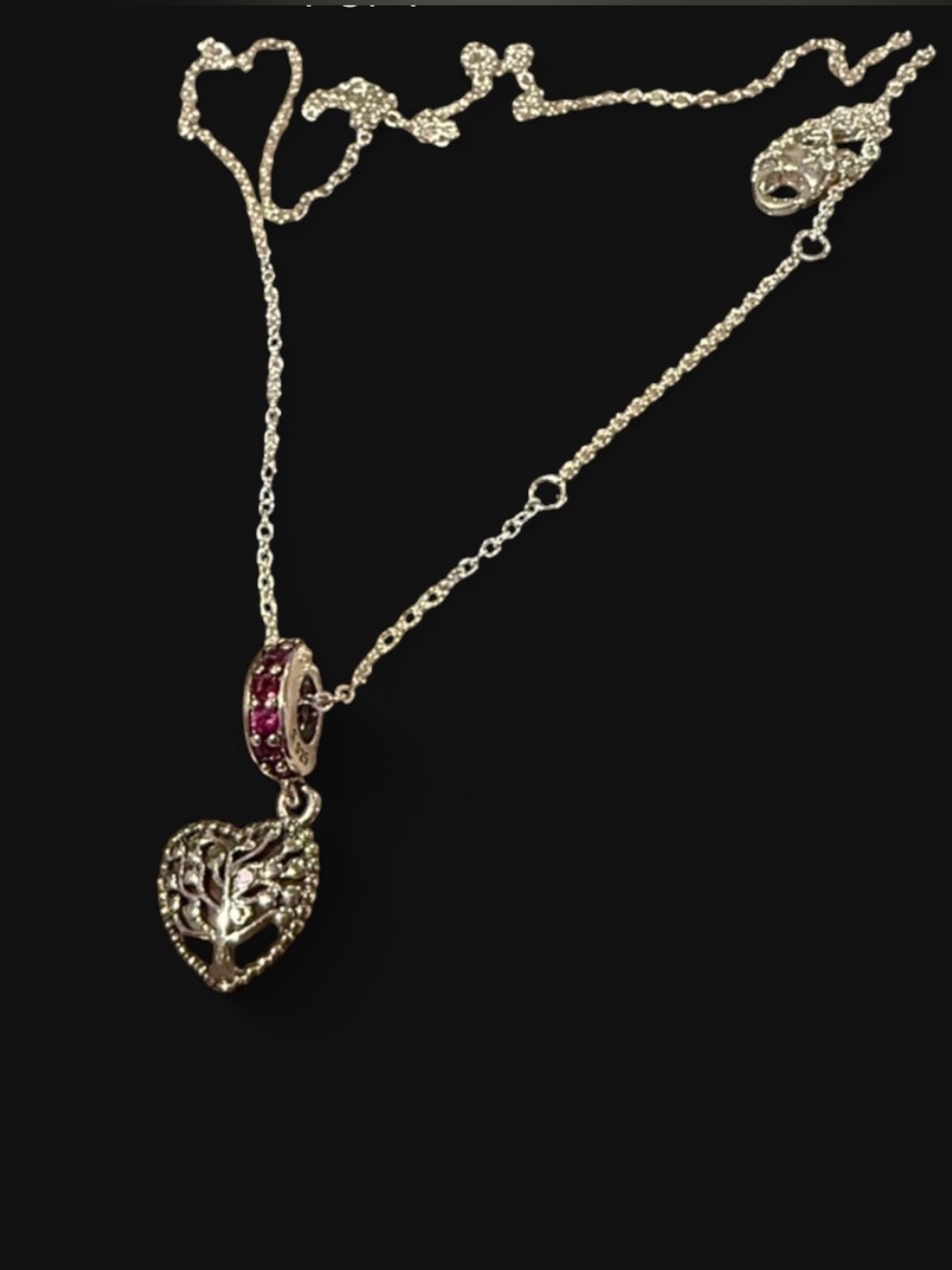 Pandora Silver Tree of Life Heart Necklace with Ruby-Red Accents